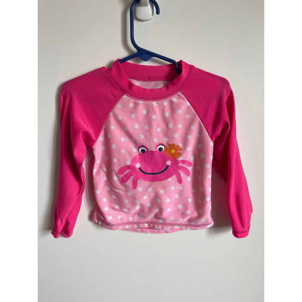 Girls Pink Crab Polka Dot Long Sleeve Rash Guard approx 18-24M